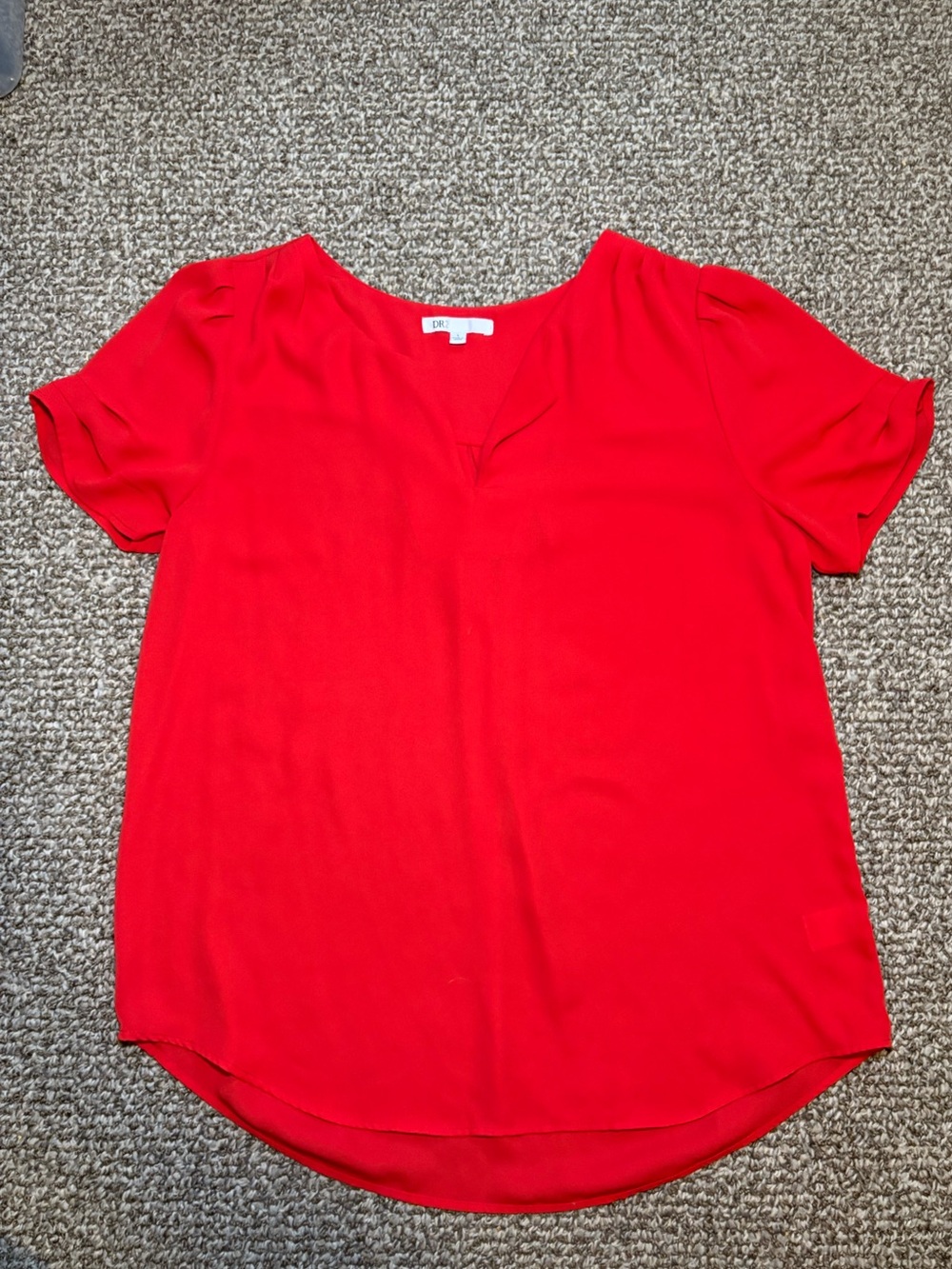 DR2 Women's Short Sleeve Split-Neck Blouse in Red
